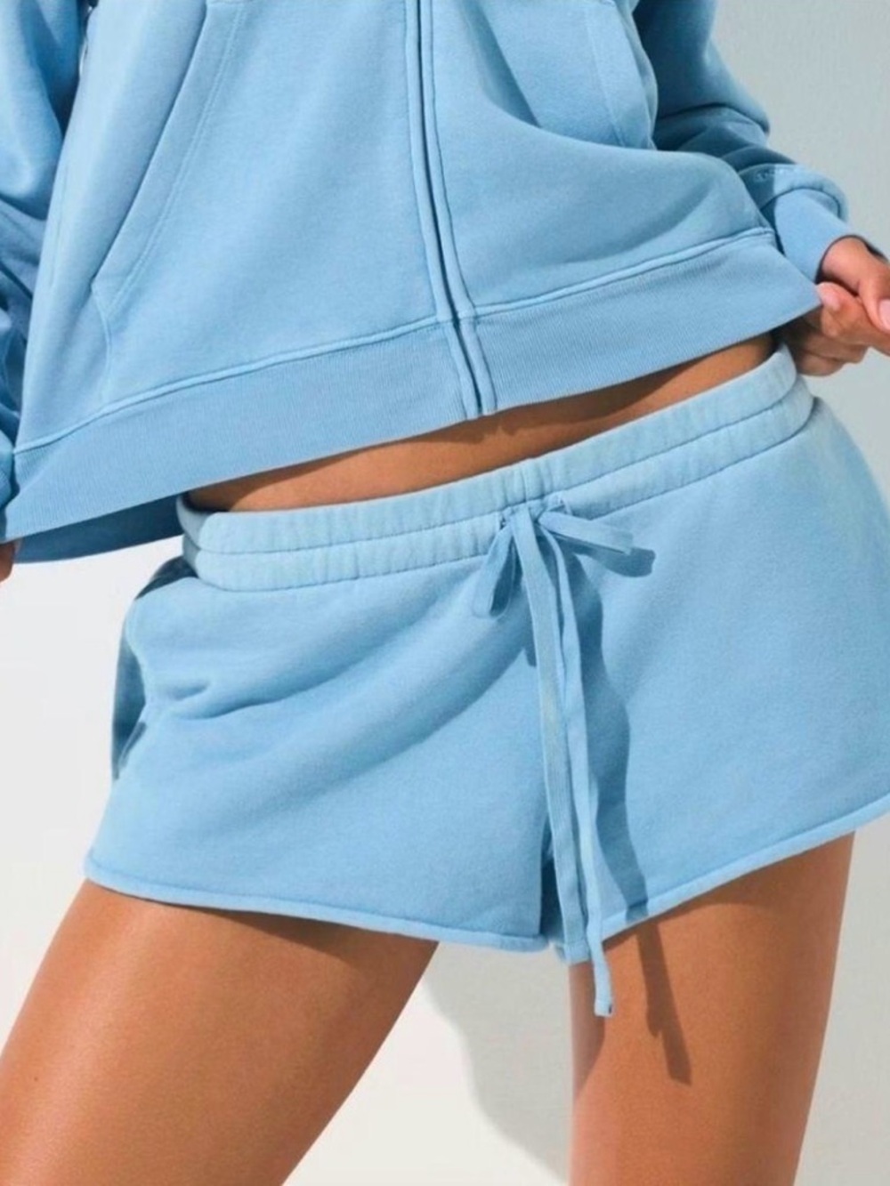 Skims Blue Cotton Zip Up Hoodie and Shorts